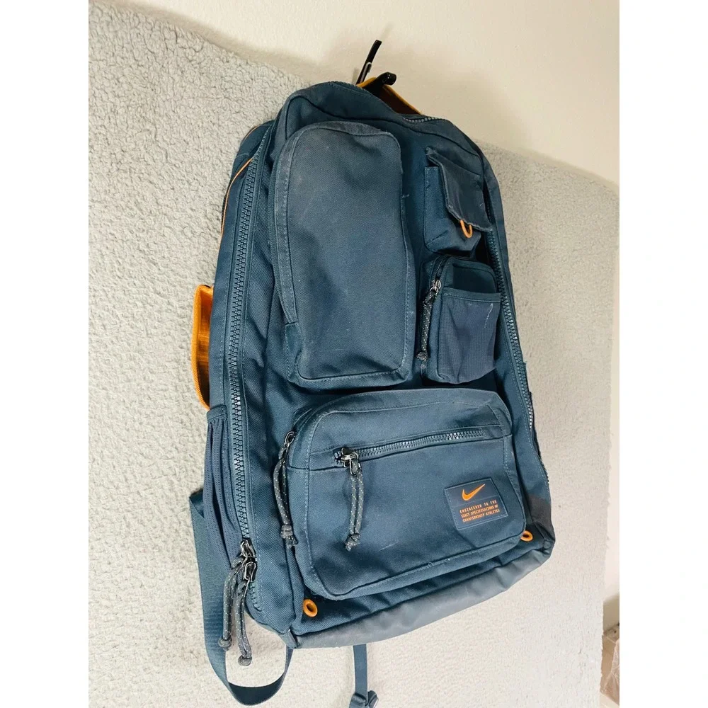 Nike Utility Elite Backpack Navy Blue Orange Training Gym Laptop Bag Air Max
